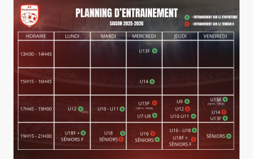 Planning d'entrainement saison 2025/2026