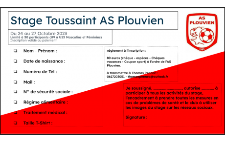 Stage Toussaint AS PLOUVIEN