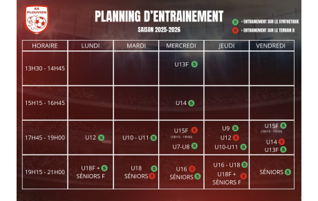 Planning d'entrainement saison 2025/2026