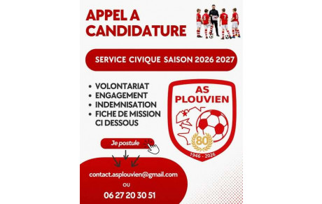 L'AS Plouvien recherche un service civique pour la saison 2026/27